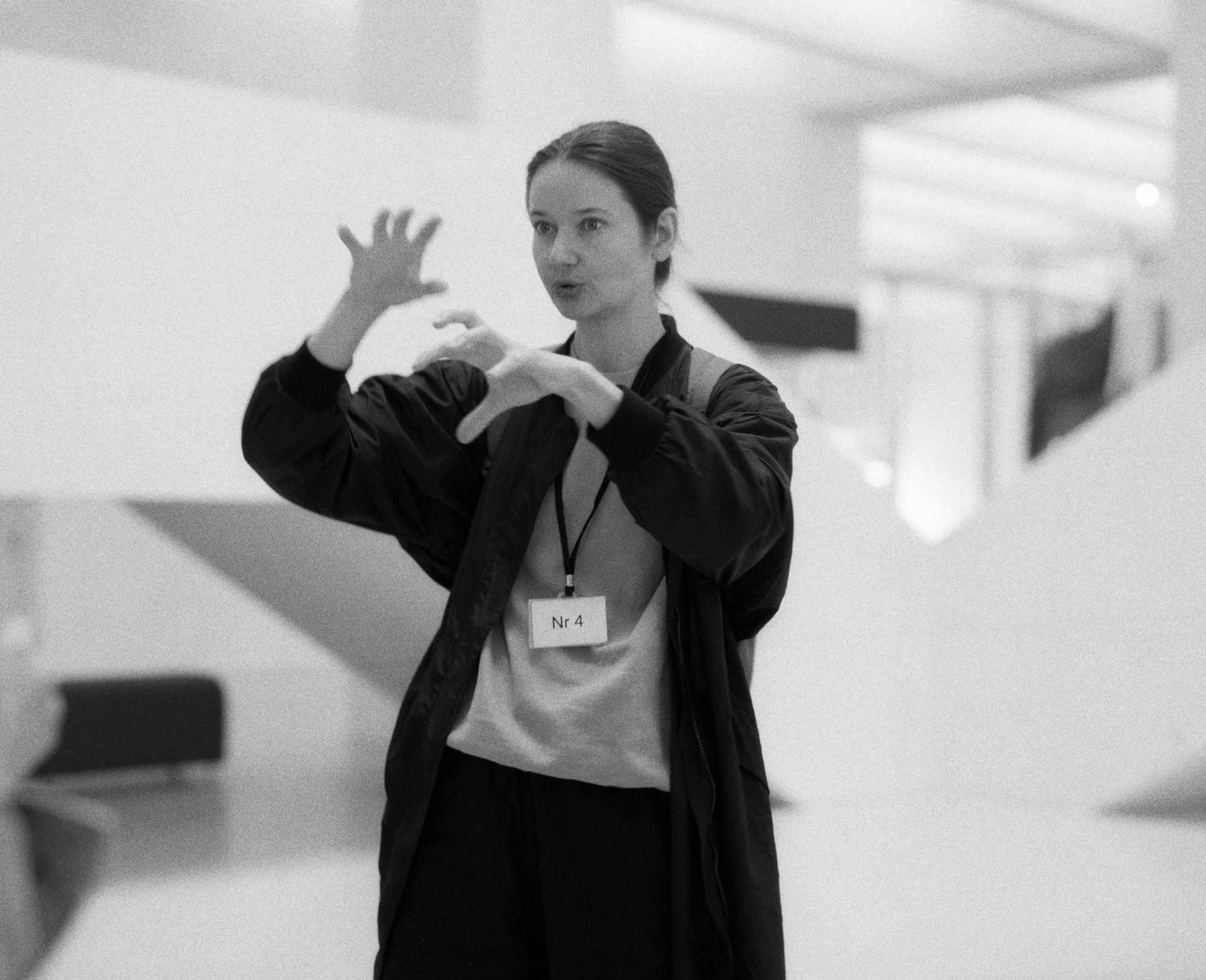 Artist Barbara Kinga Majewska  during site visit to the Museum of Modern Art Warsaw, 2025. Image by Thomas Zanon-Larcher